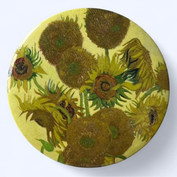 Yellow and Brown Van Gogh Sunflower Still Life Circle Pocket Mirror Makeup Home - Picture 1 of 3